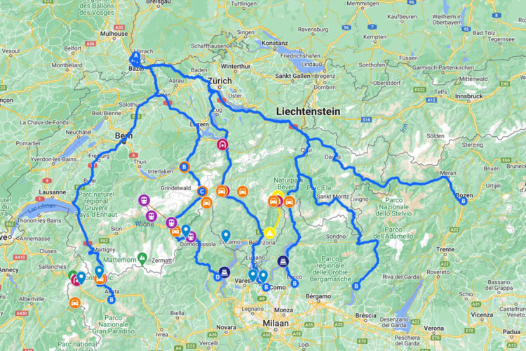 Alternatieve routes door Zwitserland inclusief bergpassen